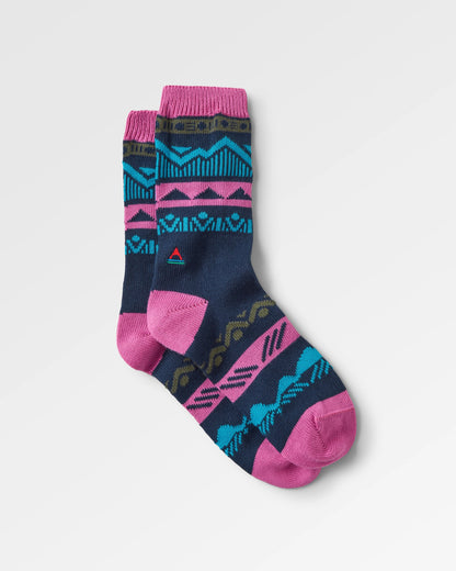 Nettle Patterned Socks - Rich Navy - Flatlay