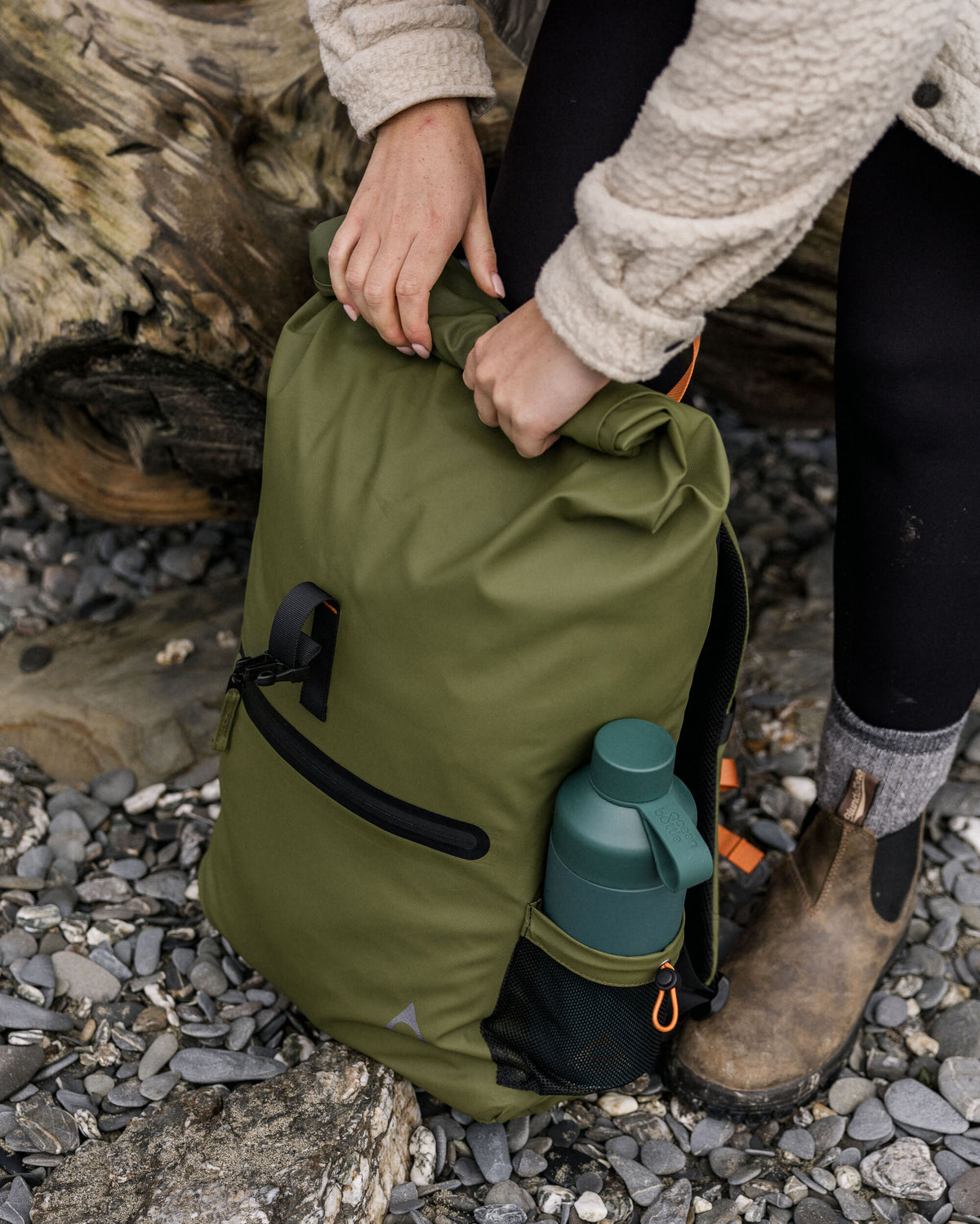 Crossing Roll Top Backpack - True Black/ Khaki - Lifestyle