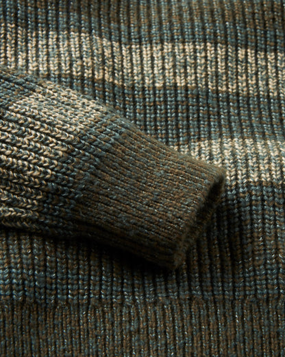 Fog Knitted Jumper - Dark Olive Multi Stripe - Flatlay