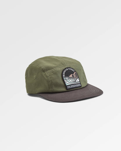 Waves & Trees 5 Panel Cap - Dusty Olive - Flatlay