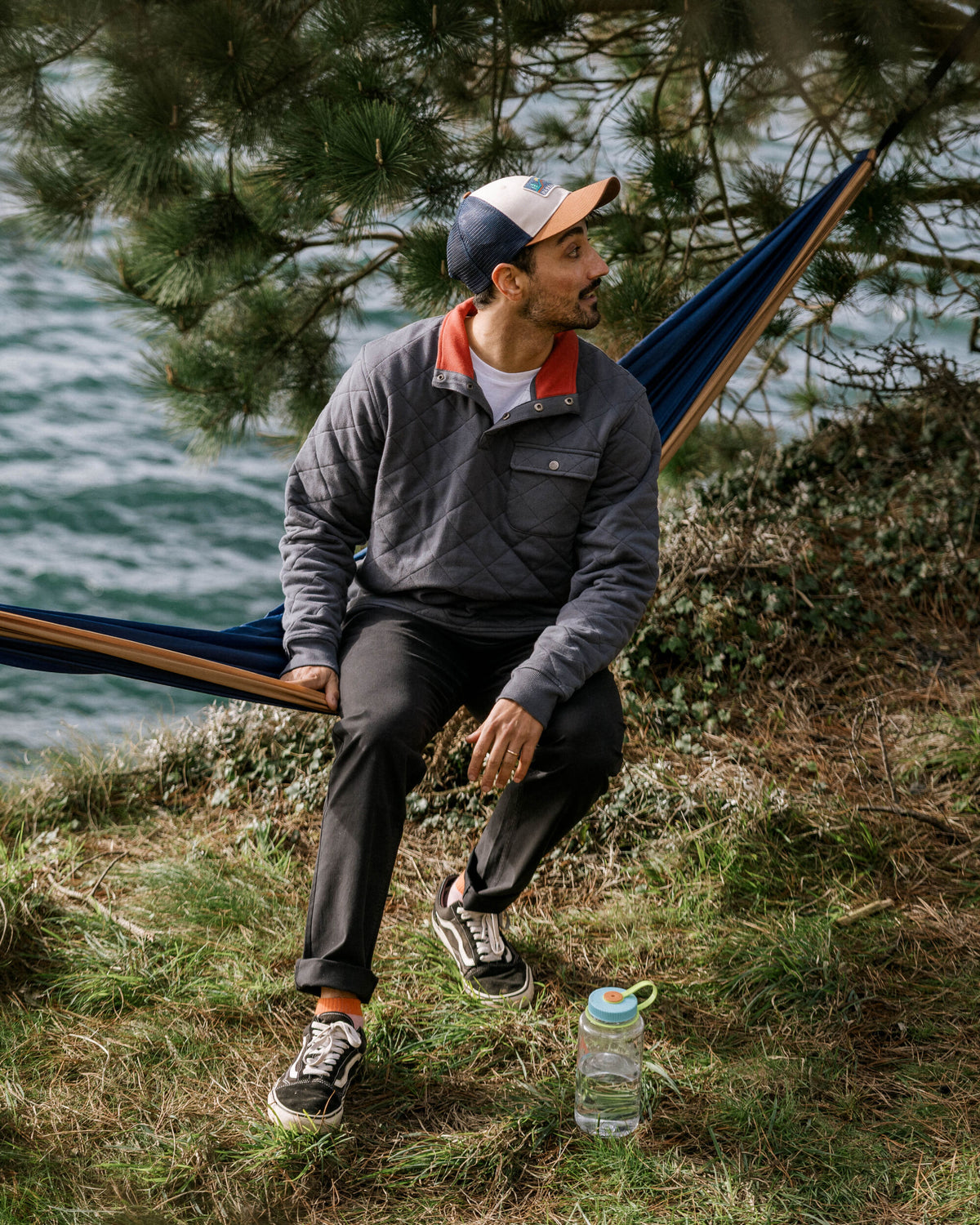 Bark Quilted Popper Up Sweatshirt - Charcoal - Lifestyle