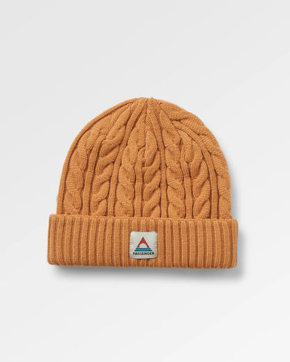 Fireside Cable Knit Beanie - Spruce Yellow - Flatlay