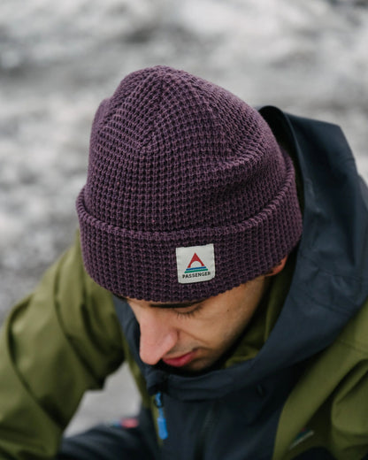 Moss Double Layer Waffle Beanie - Deep Plum - Lifestyle - Male