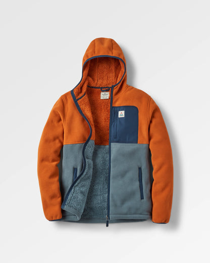 Loch Hooded Polar Fleece - Sunset Orange/Storm Grey - Flatlay