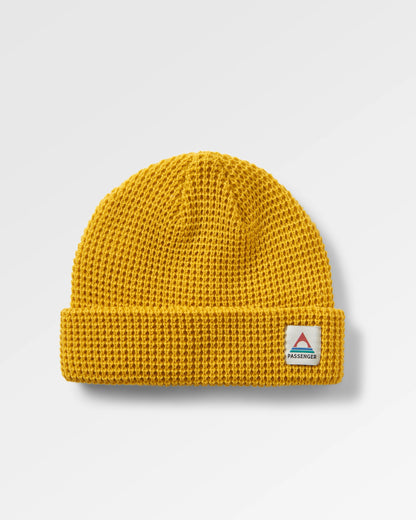 Moss Double Layer Waffle Beanie - Mustard Yellow - Flatlay
