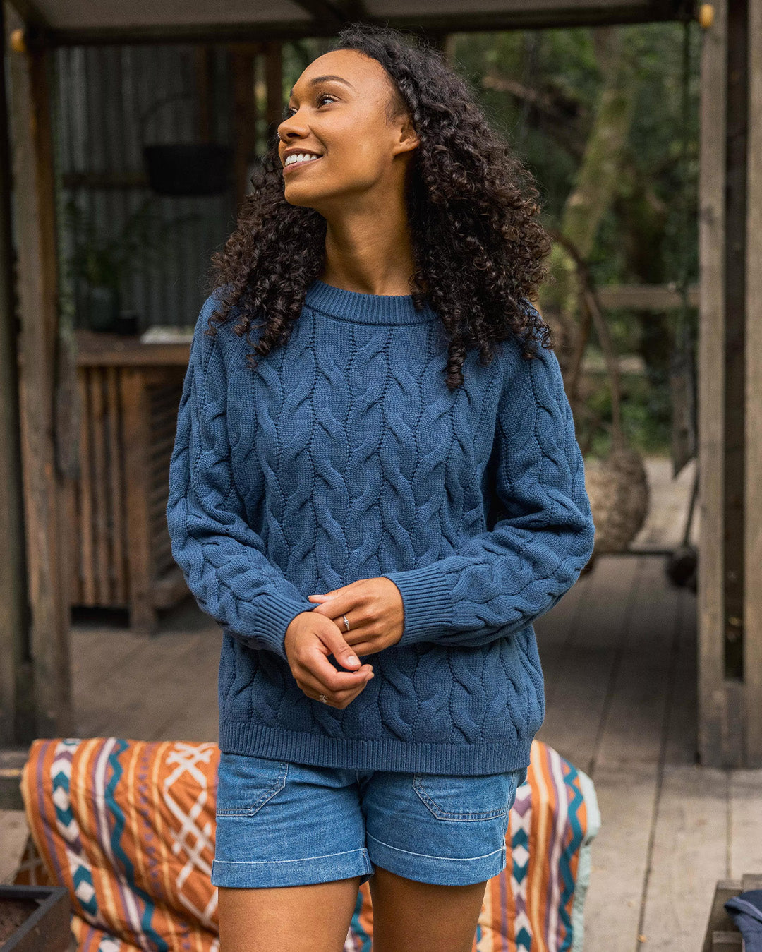 Comfort Stripe Knitted Jumper - Dark Denim - Lifestyle