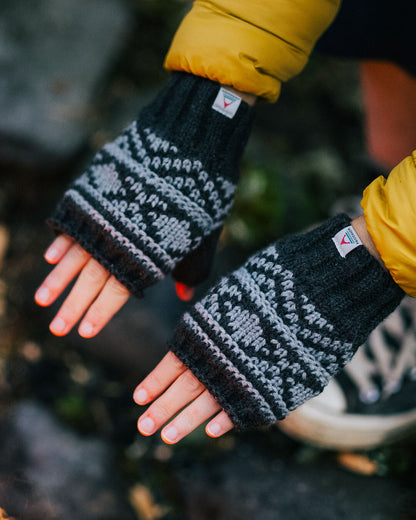 Lily Fleece Lined Fingerless Mittens - Black - Lifestyle