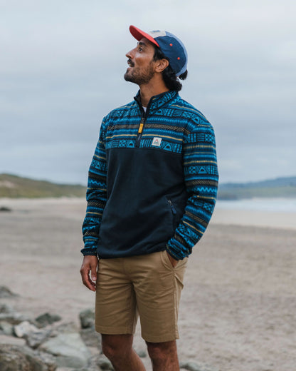 Set Off Polar 1/4 Zip Fleece - Patchwork Stripe Tidal Blue/ Deep Navy - Lifestyle