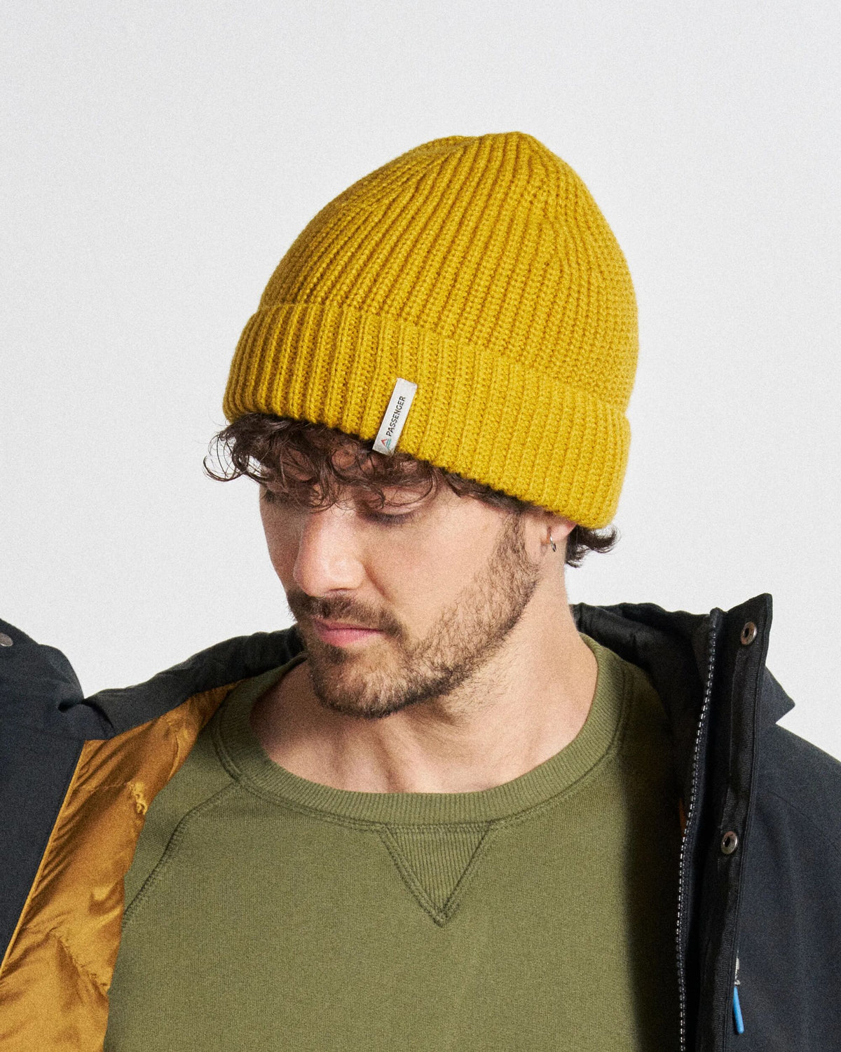 Compass Beanie - Mustard Yellow - Studio Model - Male