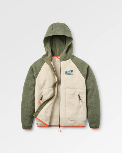 North Coast Full Zip Sherpa Fleece - Dusty Olive/Oatmeal - Flatlay