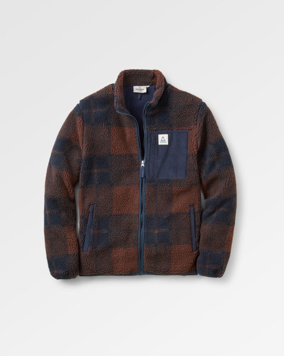 Trekker Deep-Pile Sherpa Fleece - Chestnut/Deep Navy Check - Flatlay