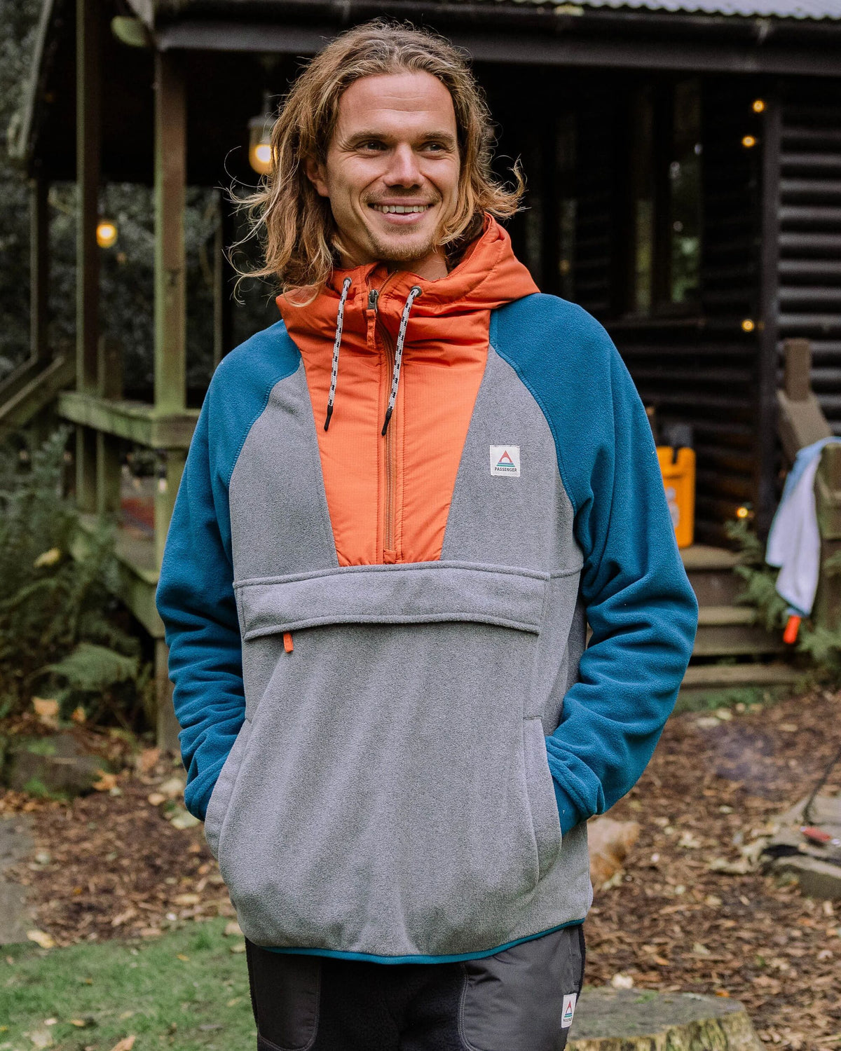 Woodland Hooded 1/2 Zip Polar Fleece - Grey Marl/ Tidal Blue - 