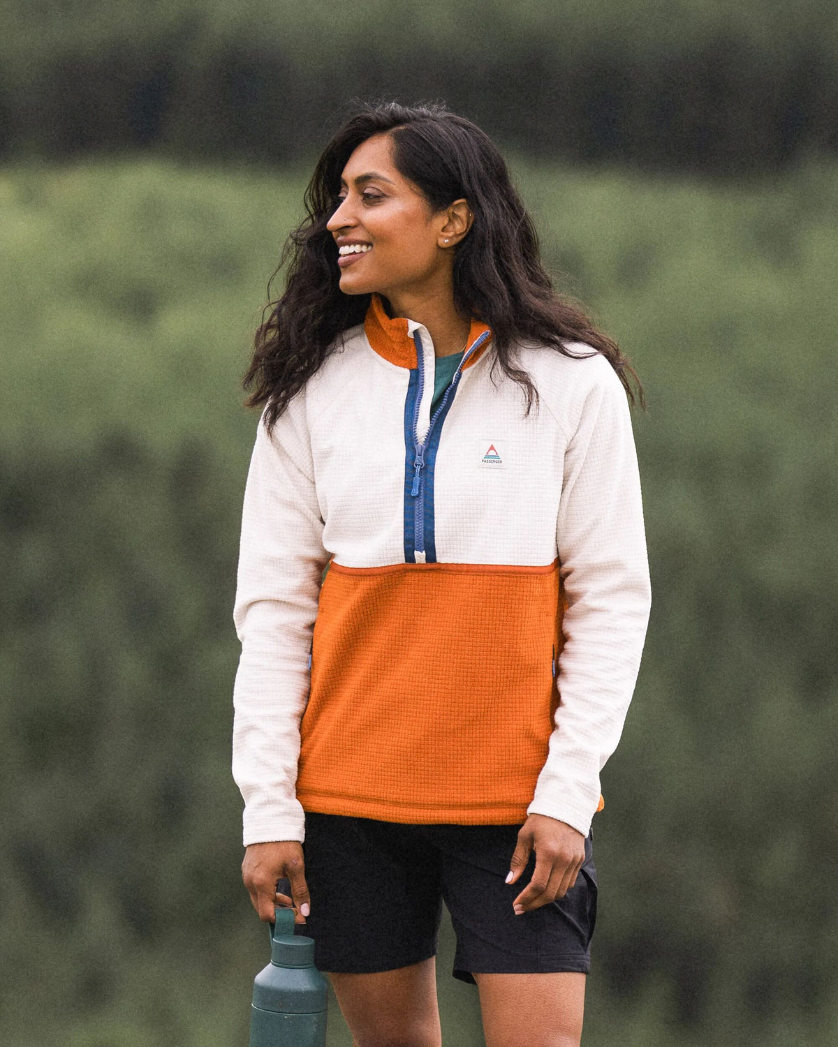 Off Trail Grid Polar Fleece - Birch/Sunset Orange - Lifestyle