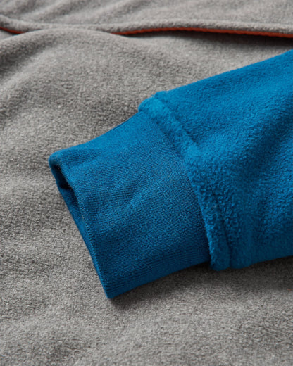 Woodland Hooded 1/2 Zip Polar Fleece - Grey Marl/ Tidal Blue - Flatlay