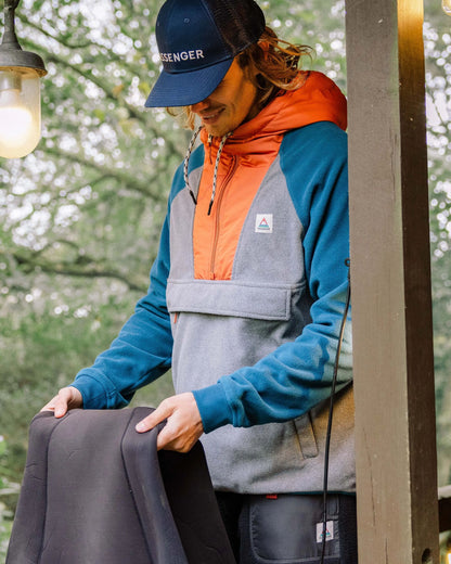 Woodland Hooded 1/2 Zip Polar Fleece - Grey Marl/ Tidal Blue - Lifestyle