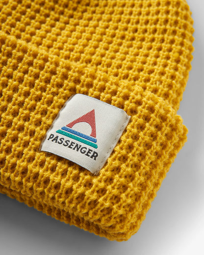 Moss Double Layer Waffle Beanie - Mustard Yellow - Flatlay