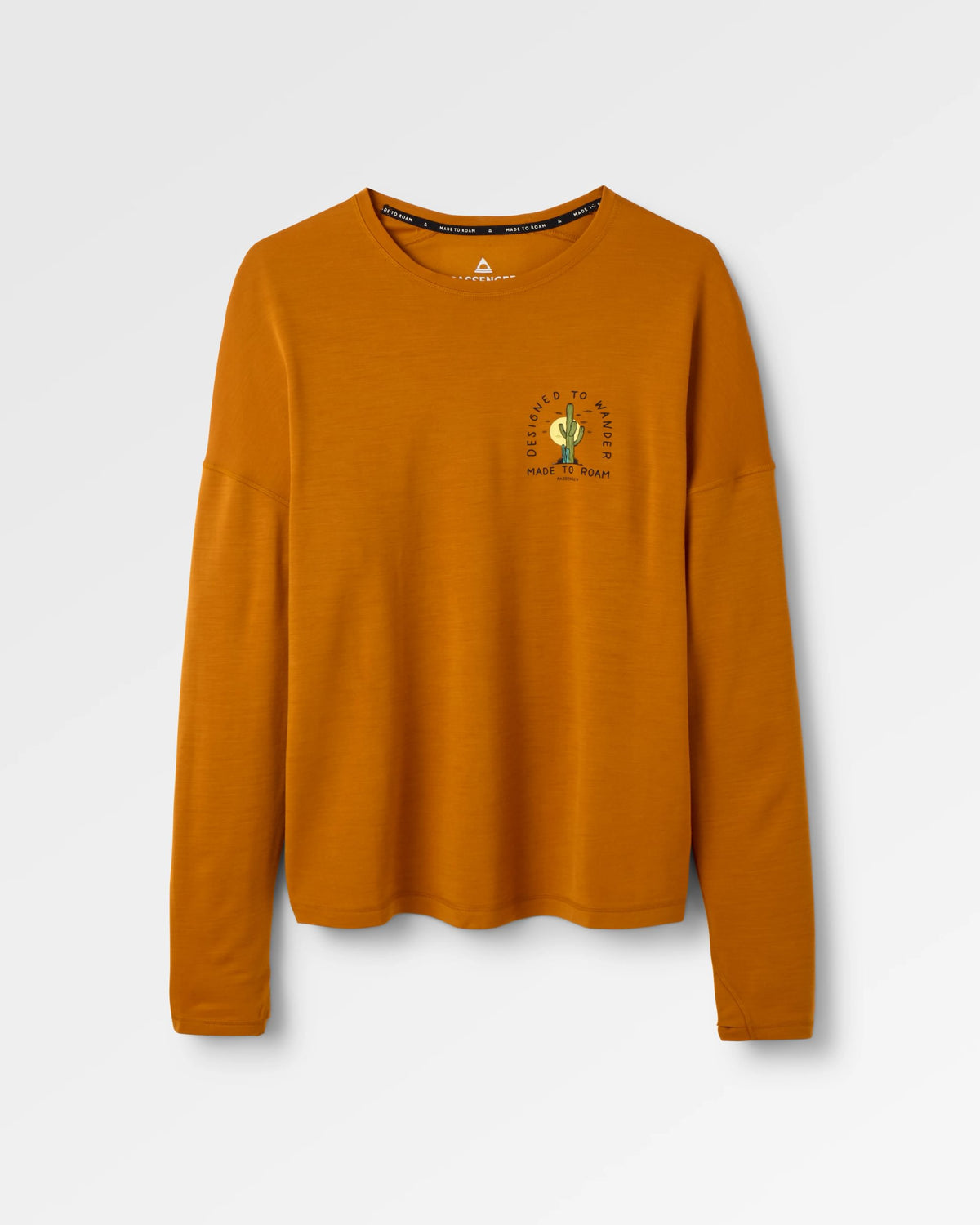Camp Lost Lightweight Merino Blend LS T-Shirt - Retro Orange - Flatlay