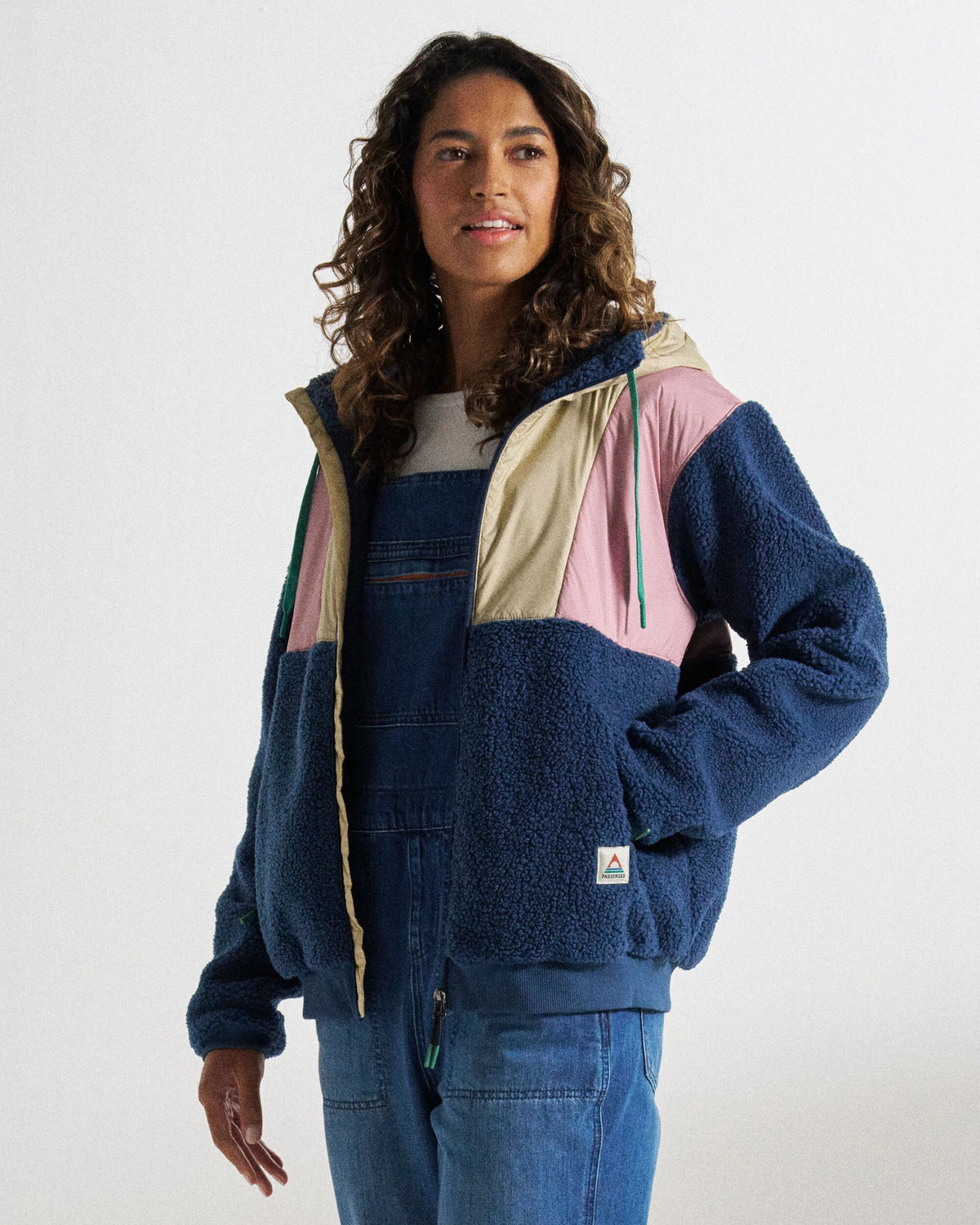 Joy Full Zip Lined Hooded Sherpa Fleece - Dark Denim/Feather - Studio Model