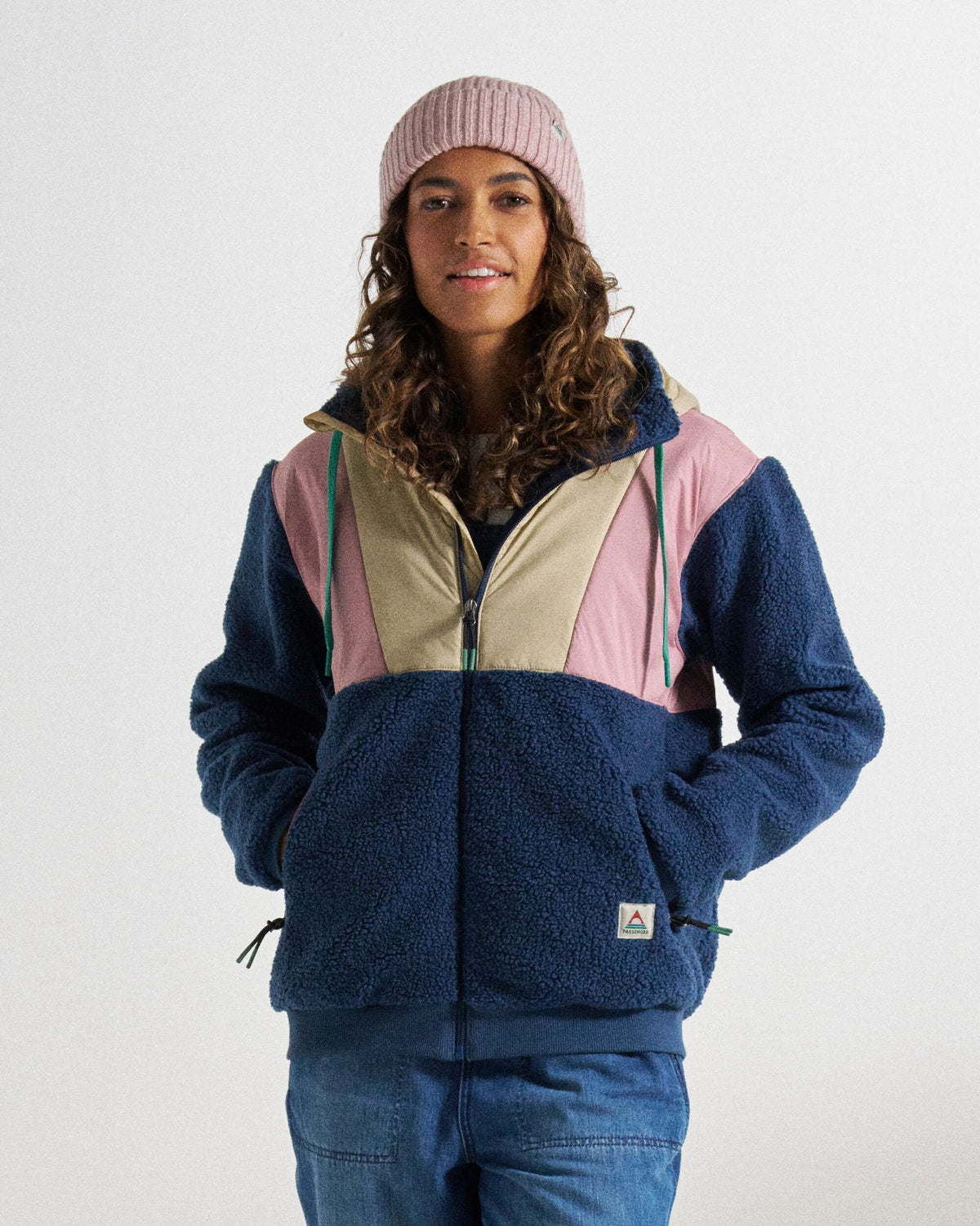 Joy Full Zip Lined Hooded Sherpa Fleece - Dark Denim/Feather - Studio Model