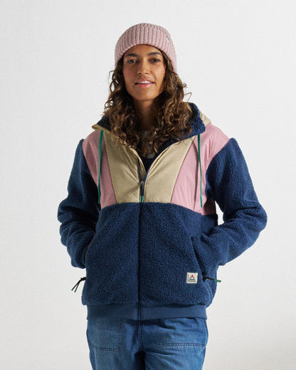 Joy Full Zip Lined Hooded Sherpa Fleece - Dark Denim/Feather - Studio Model