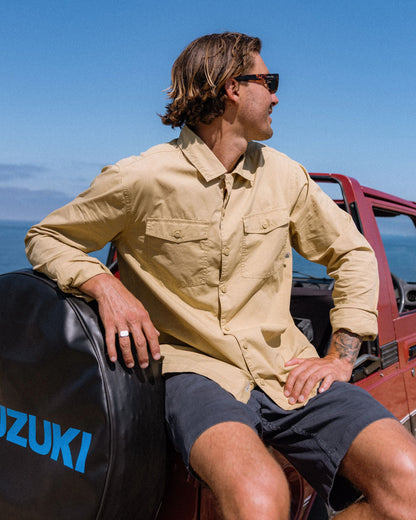 Acreage Cotton LS Shirt - Warm Beige - Lifestyle