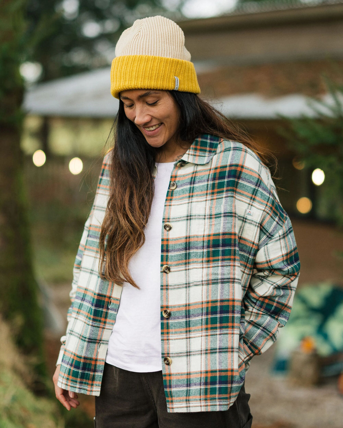 Rootsy Cotton LS Shirt - Birch/Rain Forest Check - Lifestyle
