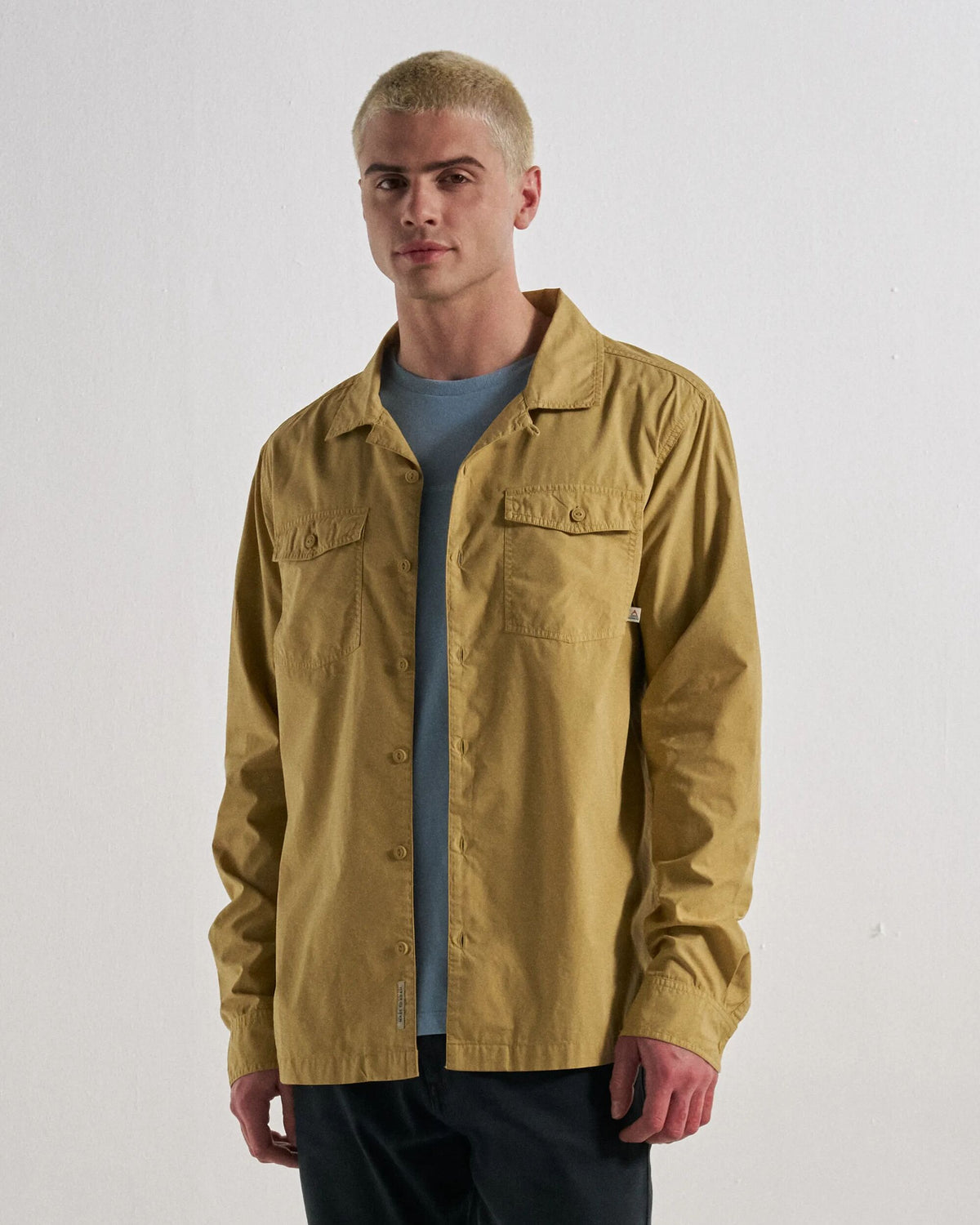 Acreage Cotton LS Shirt - Warm Beige - Studio Model
