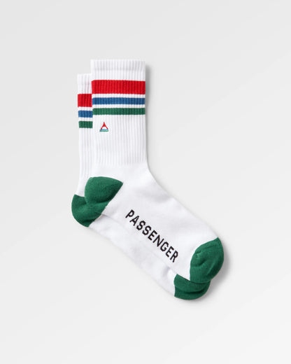 Classic Midweight Crew Socks - White/Greenlake - Flatlay