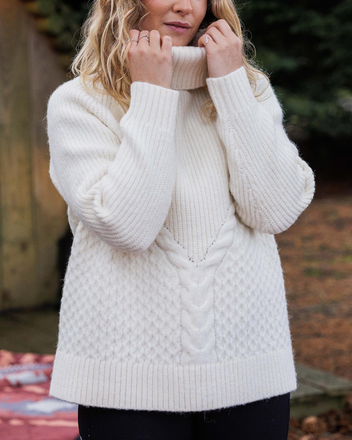 Snuggle Knitted Polo Neck - Off White - Lifestyle