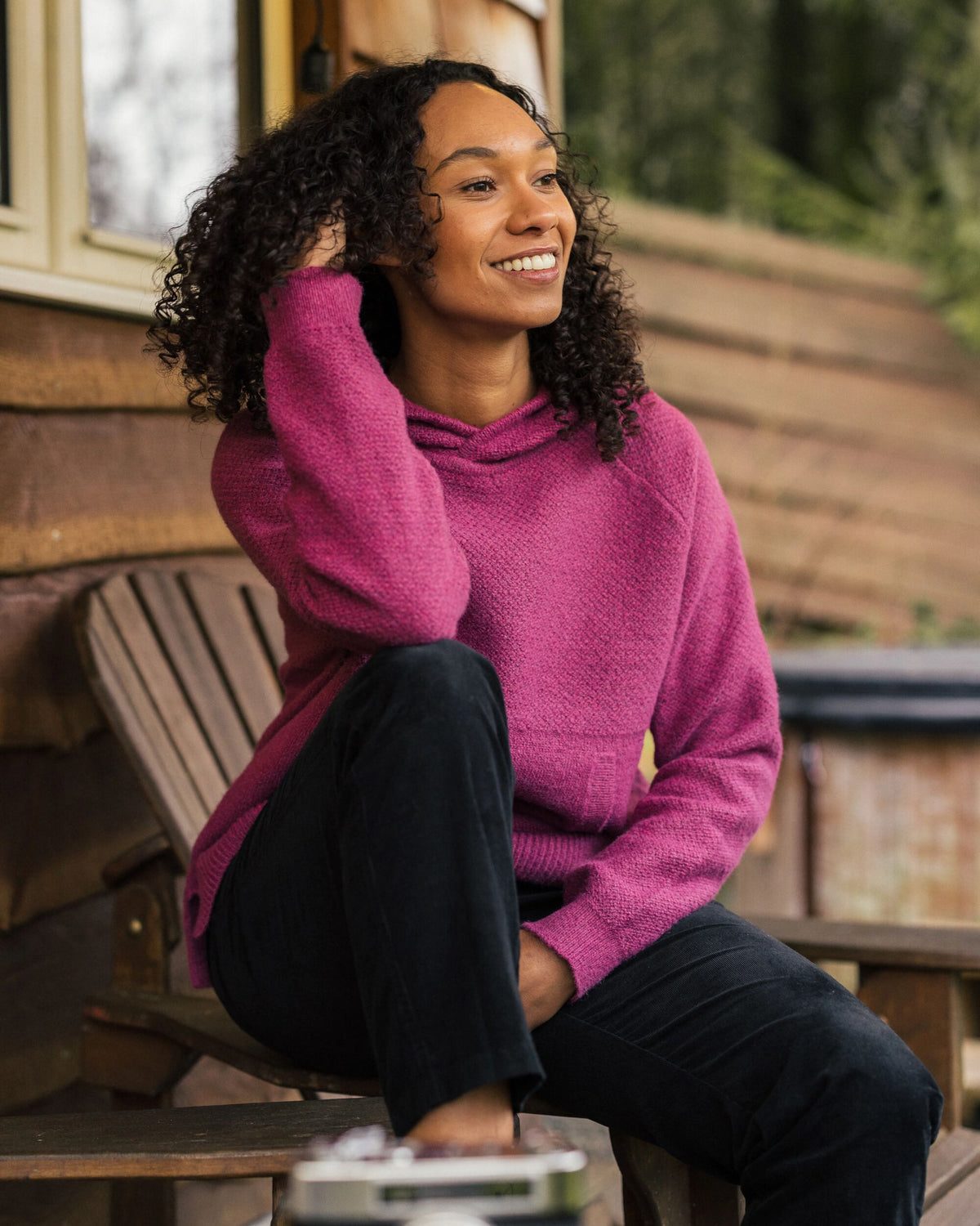 Cove Knitted Hoodie - Rhubarb - Lifestyle