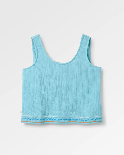 Waveney Cotton Top - Retro Blue  - Flatlay