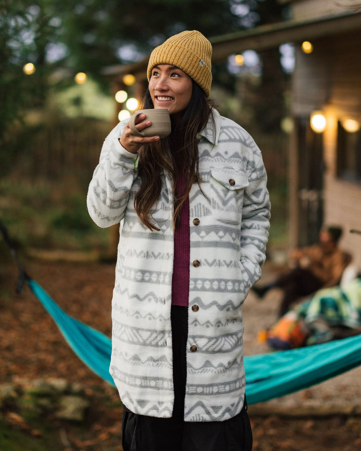 Cloudy Sherpa Fleece Shirt - Mountain Geo Vintage White - Lifestyle