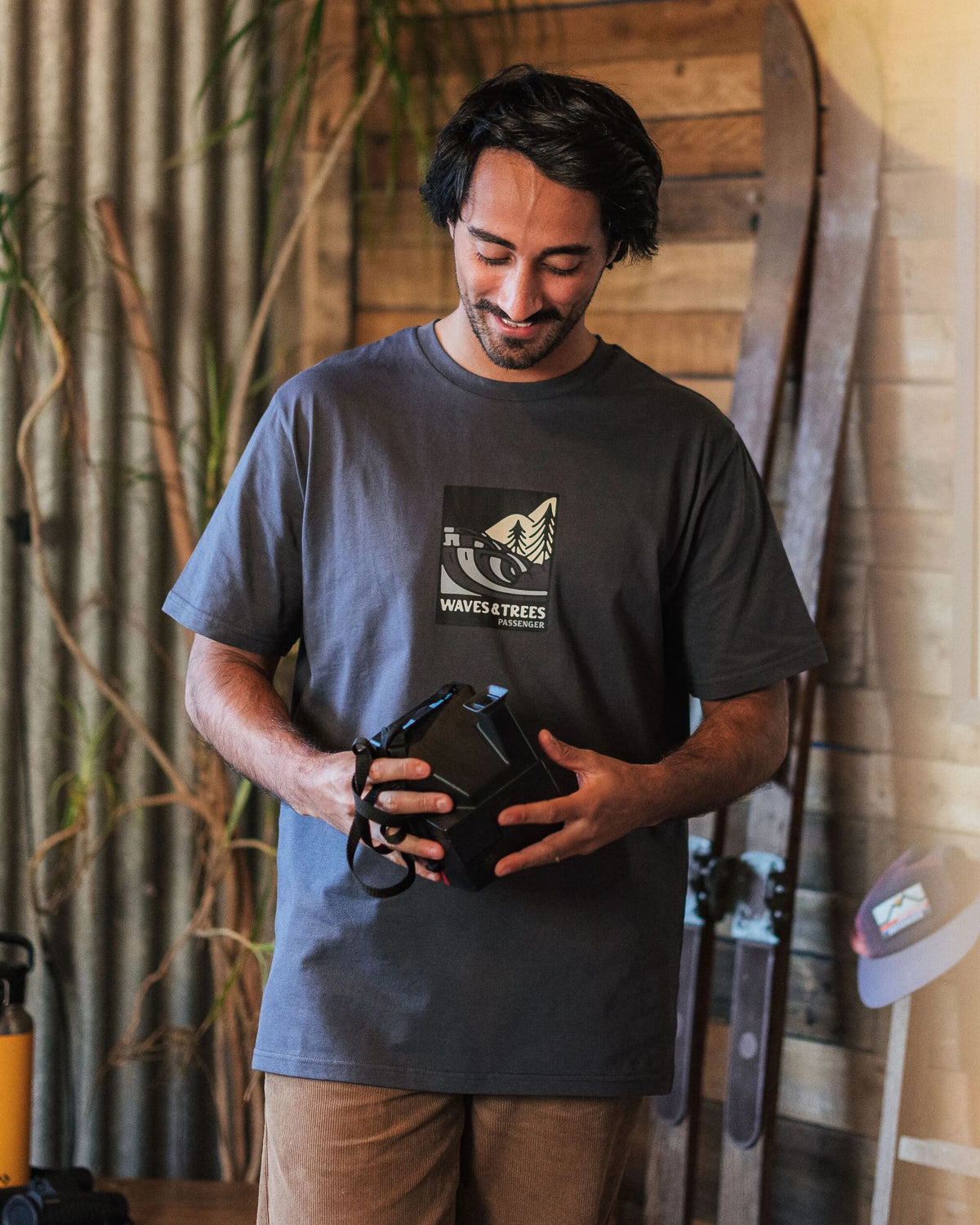 Waves & Trees Cotton T-Shirt - Charcoal - Lifestyle