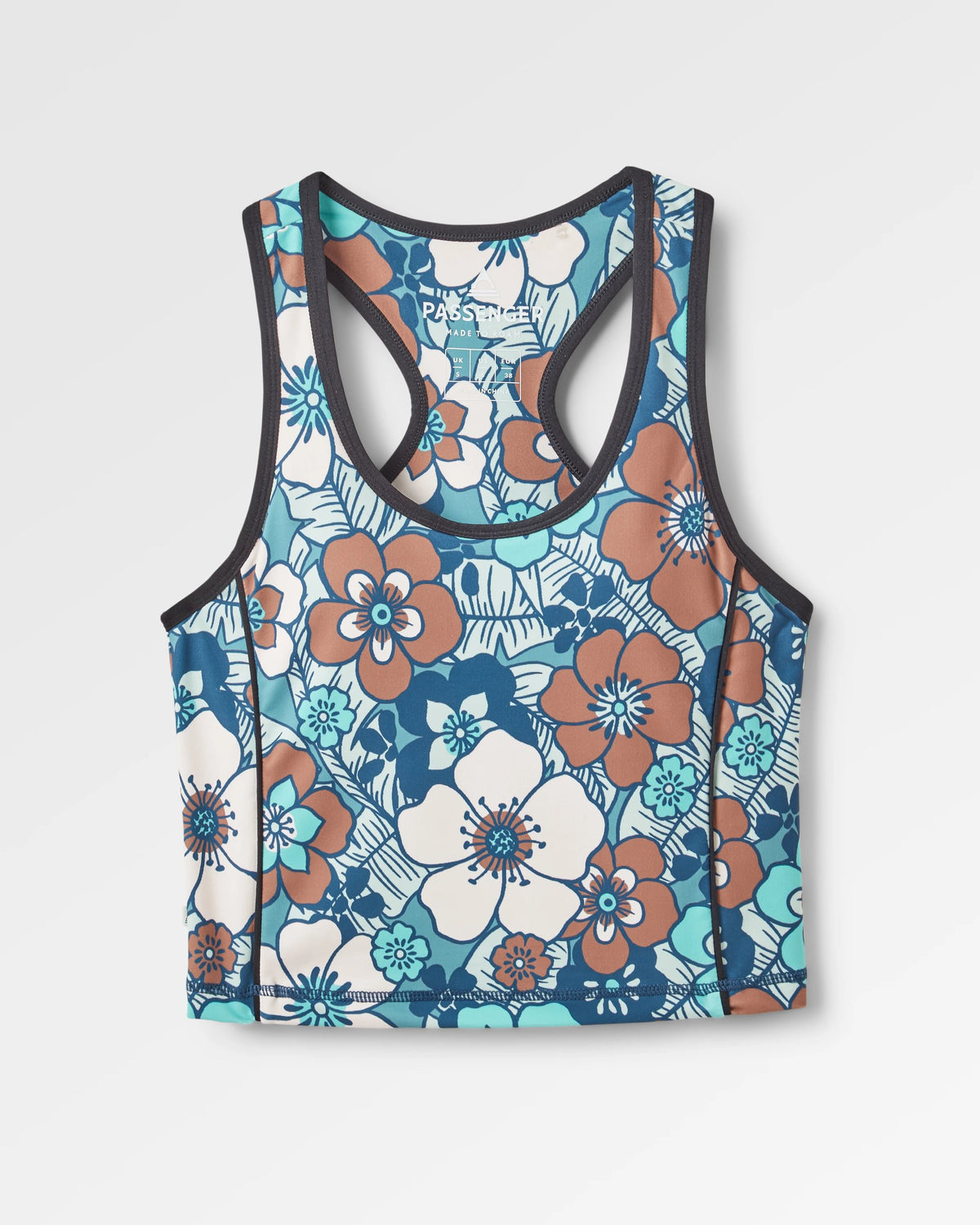 Mantra Active Crop Top - Vintage Floral Aqua - Flatlay