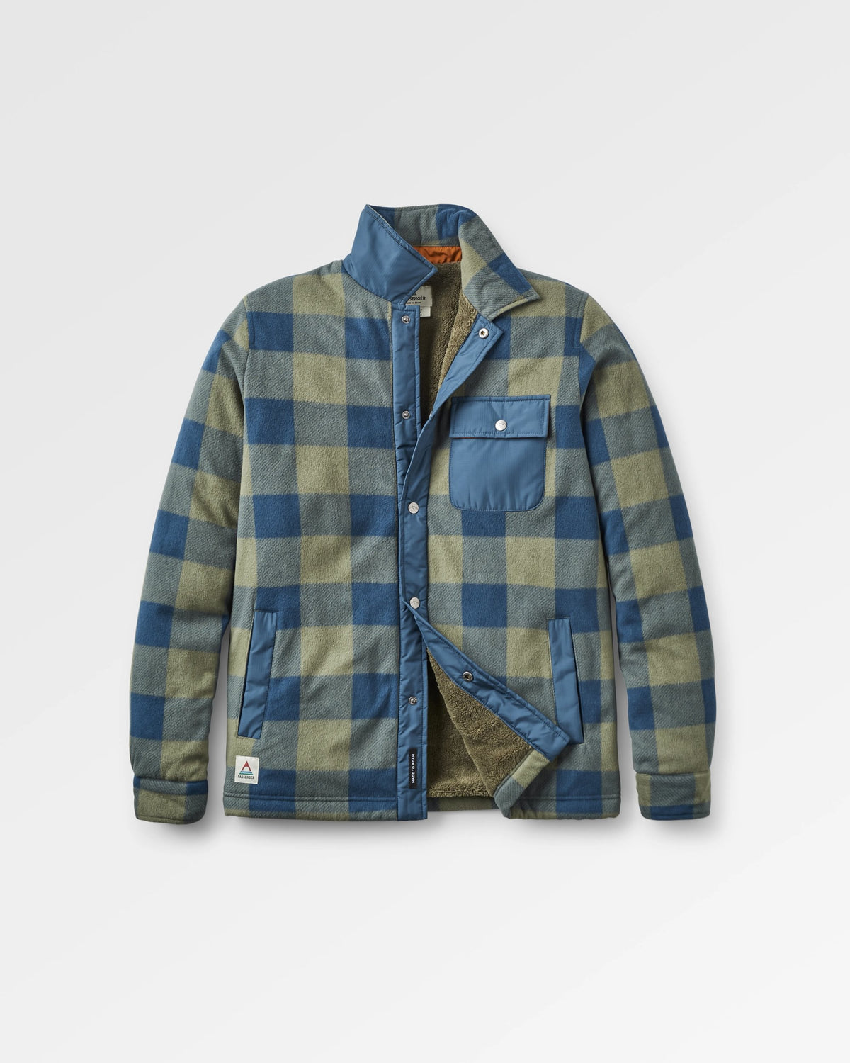 Firelight Sherpa Lined Overshirt - Dusty Olive/Dark Denim Check  - Flatlay