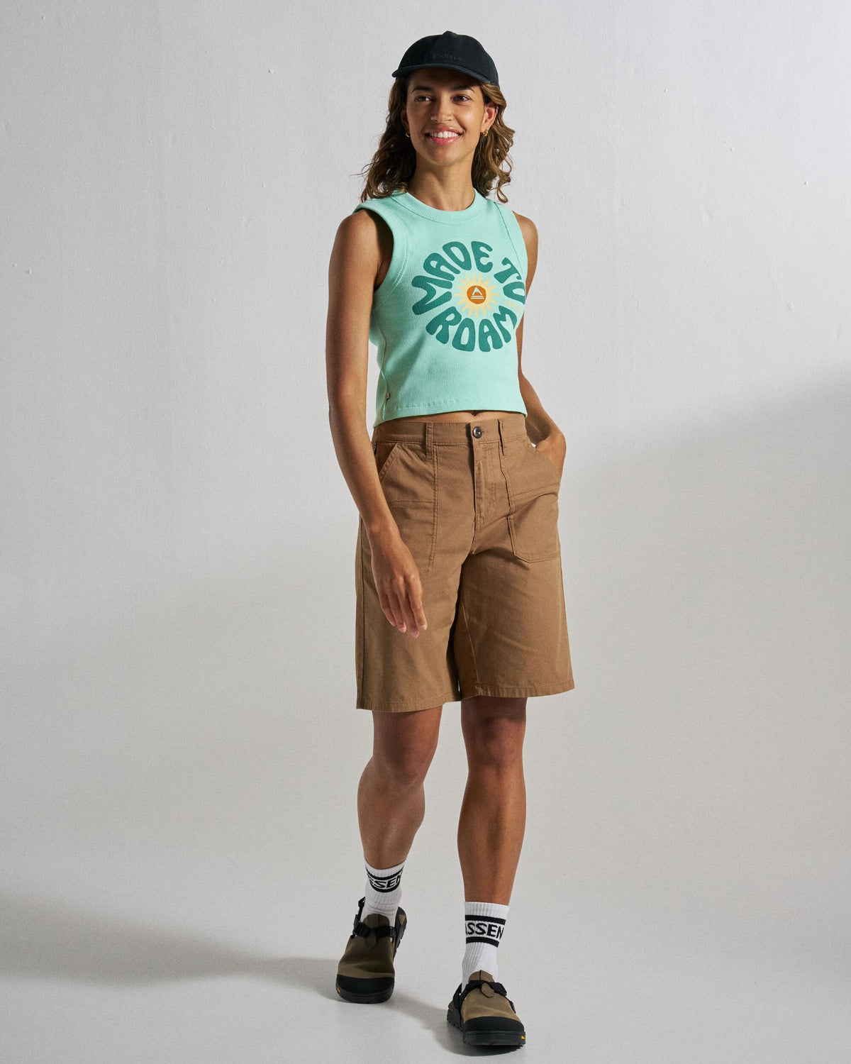 Easy Days Ribbed Graphic Cropped Vest - Aquamarine - Studio Model