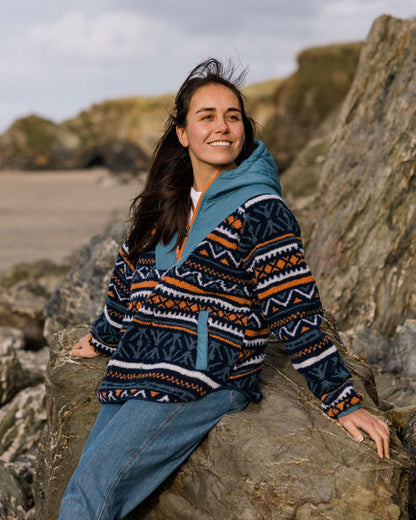 Beaumont Sherpa Hooded Fleece - Homespun Stripe Navy - Lifestyle