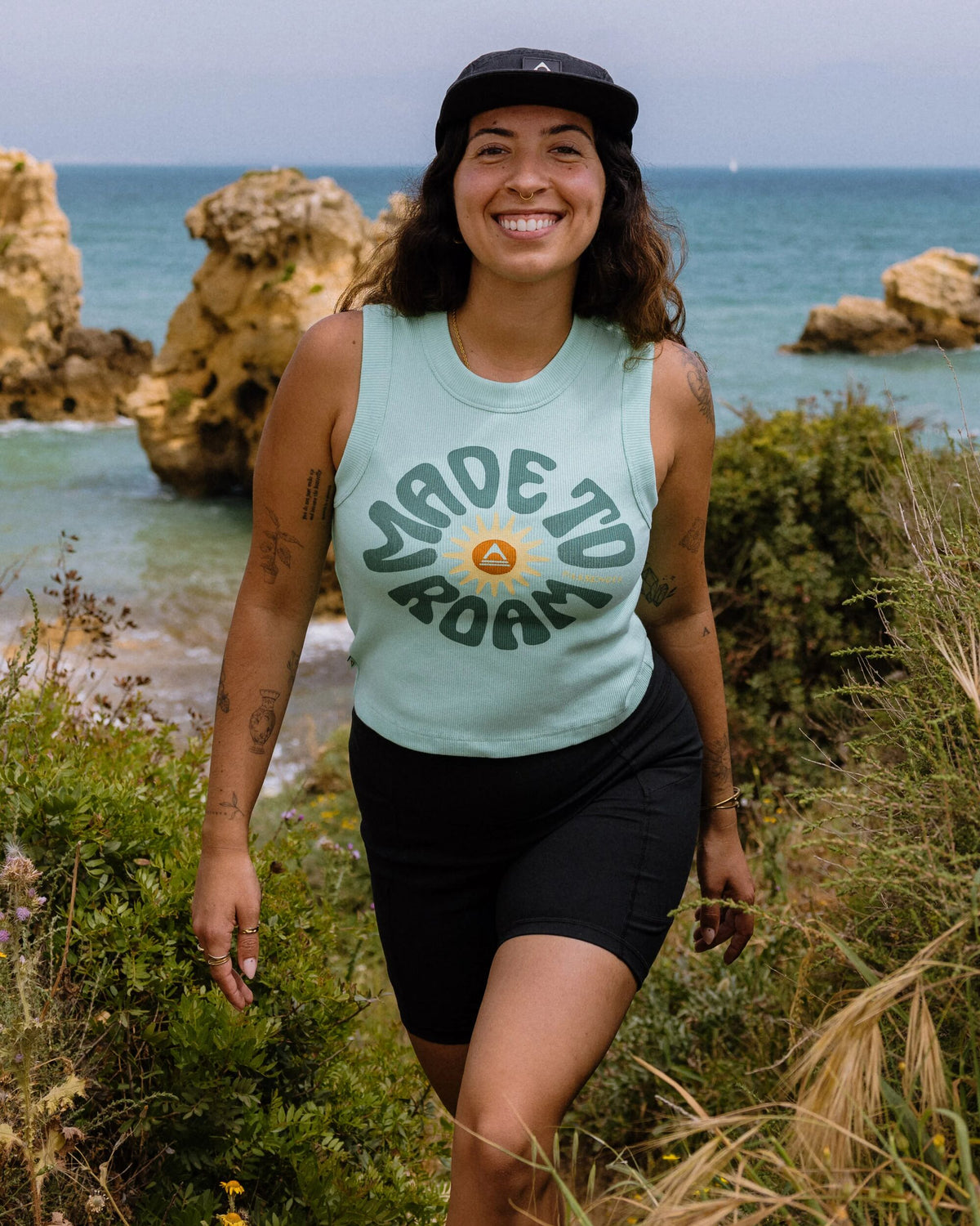 Easy Days Ribbed Graphic Cropped Vest - Aquamarine - Lifestyle