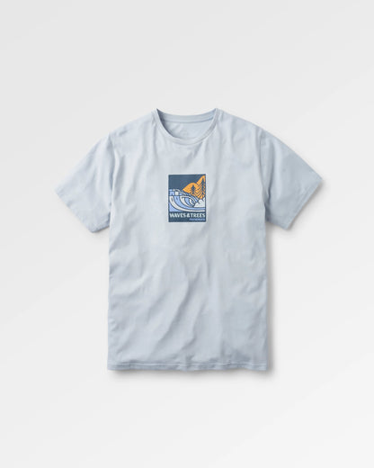 Waves & Trees Cotton T-Shirt - Grey Blue - Flatlay