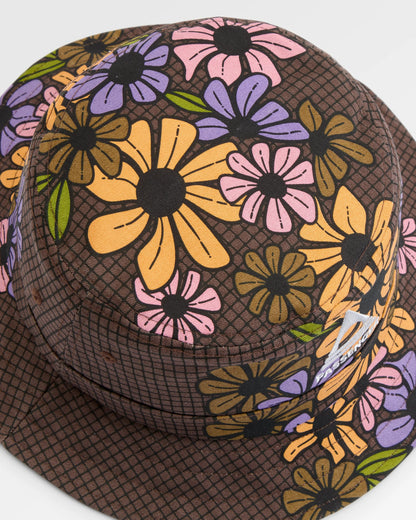 Shaded Bucket Hat - Floral Grid Espresso - Flatlay