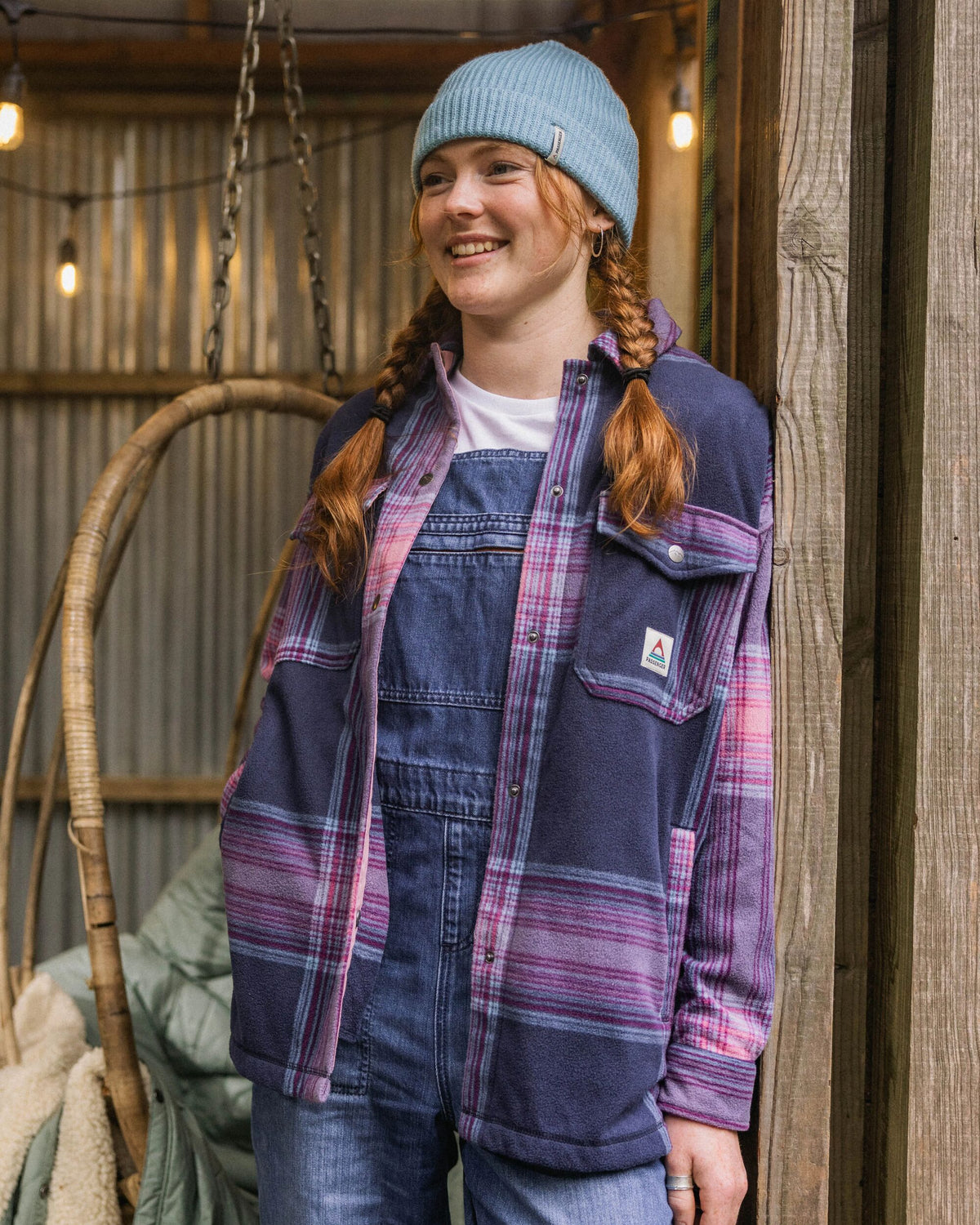 East Polar Fleece Shirt - Rich Navy/Pink Haze Check - Lifestyle