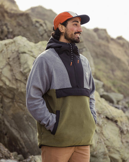 Woodland Hooded 1/2 Zip Polar Fleece - Grey Marl/Khaki - Lifestyle