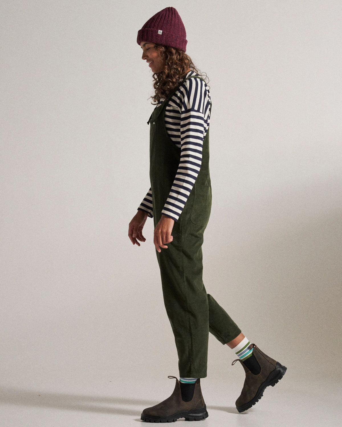 Meadows Cotton Cord Dungarees - Fir Tree - Studio Model