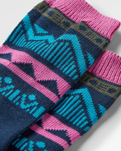 Nettle Patterned Socks - Rich Navy - Flatlay