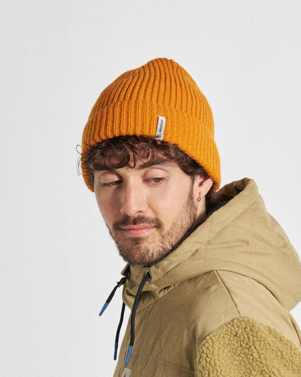 Compass Beanie - Sunrise Orange - Studio Model - Male