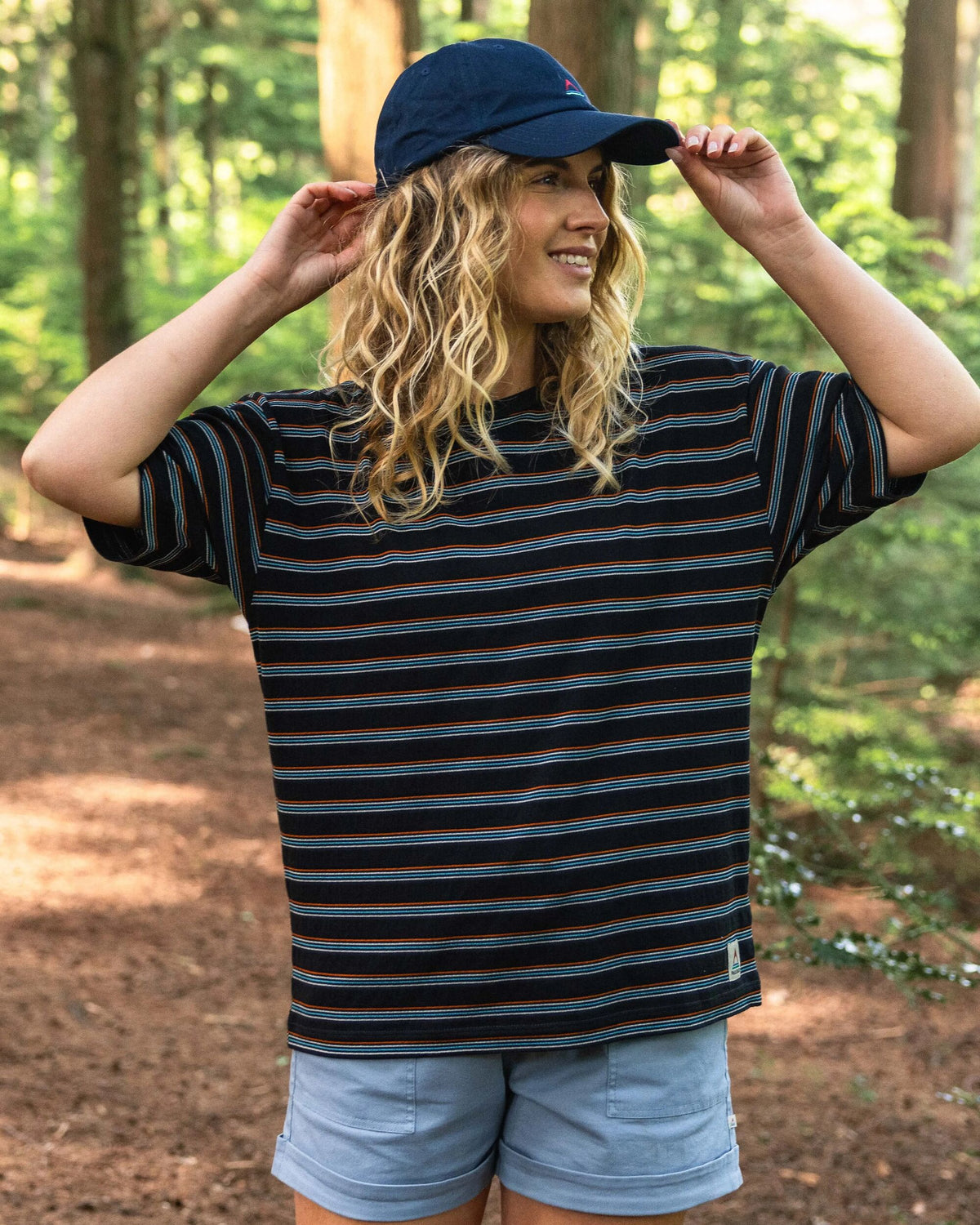 Retro Vibes Cotton T-Shirt - Black Multi Stripe - Lifestyle