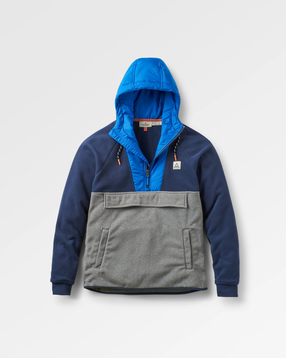 Woodland Hooded 1/2 Zip Polar Fleece - Rich Navy/Grey Marl - Flatlay