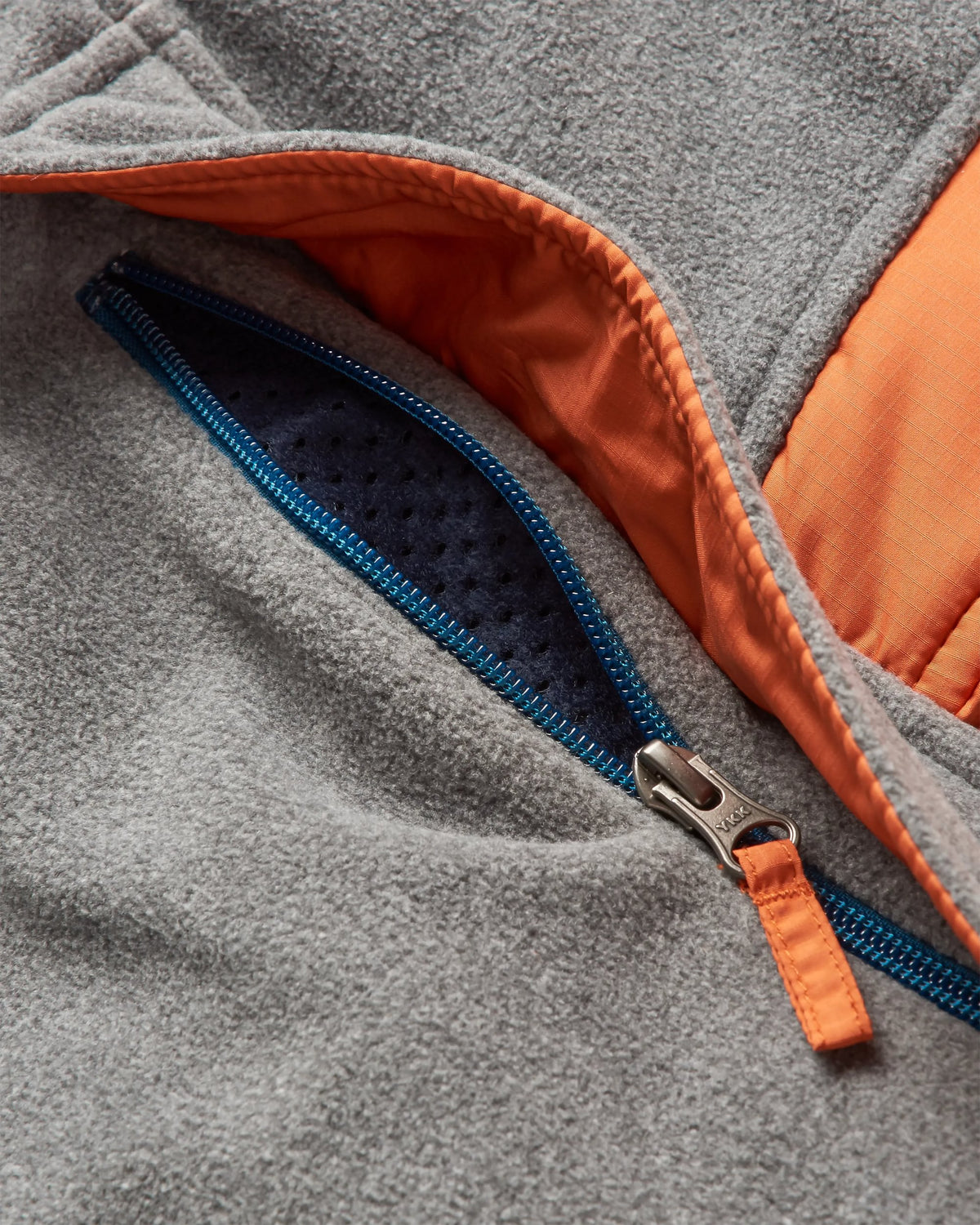 Woodland Hooded 1/2 Zip Polar Fleece - Grey Marl/ Tidal Blue - Flatlay