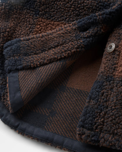 Cloudy Sherpa Fleece Shirt - Chestnut/Deep Navy Check - Flatlay