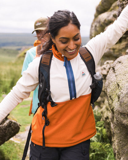 Off Trail Grid Polar Fleece - Birch/Sunset Orange - Lifestyle